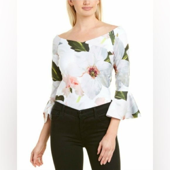 Ted Baker Womens Size 0 White Veleita Chatsworth Bloom Bell Sleeve Top - Picture 5 of 10